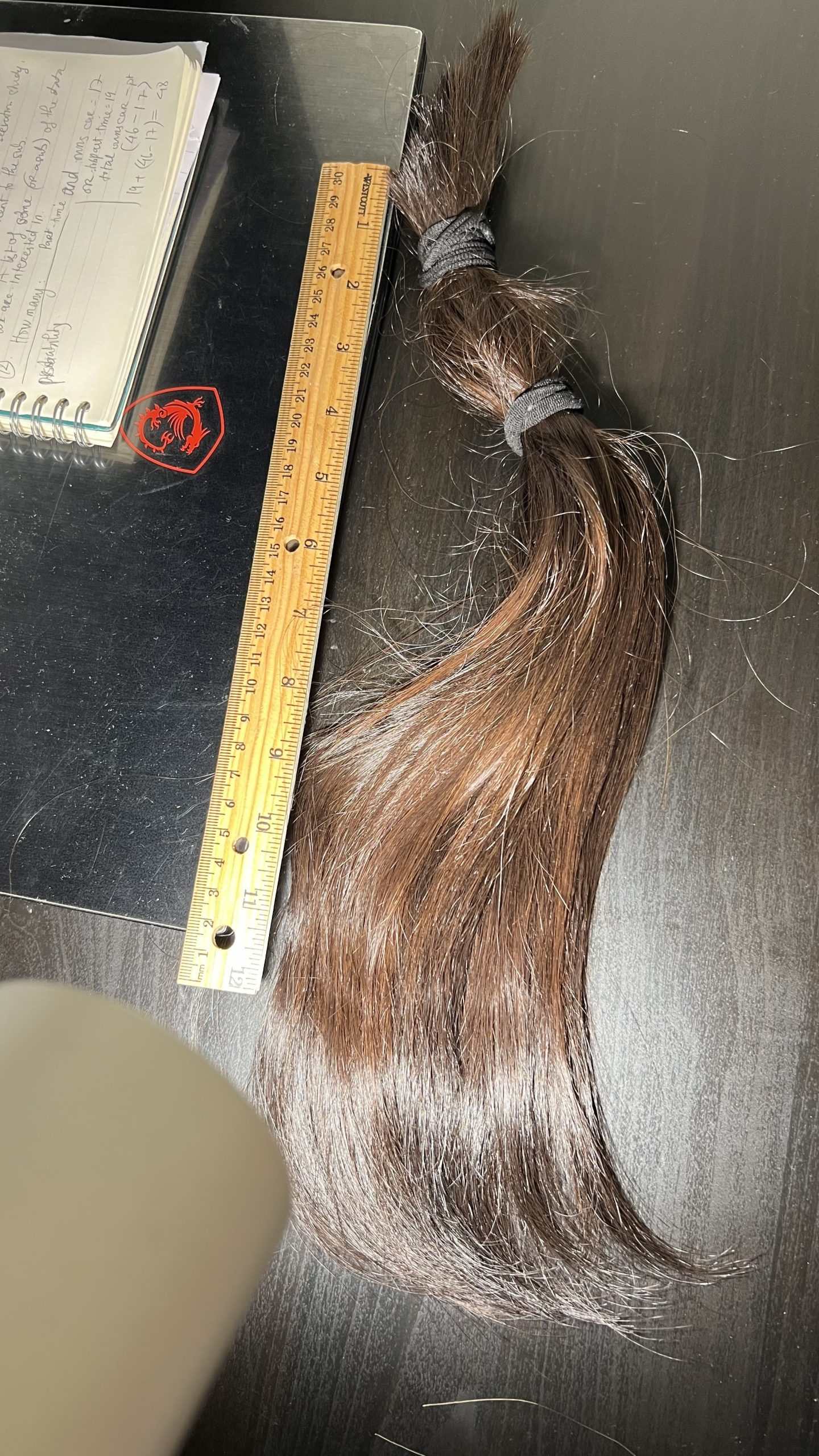 17 inches. Color is black and turn slightly brown in the sunlight.